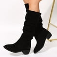 thumbnail image 4 of Yeahitch Womens Boots Mid Calf Low Heel Womens Winter Boots Round Toe Chunky Heel Warm Comfortable Tall Boots, 4 of 5