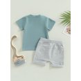 thumbnail image 4 of Cenuakty Toddler Baby Boy Summer Clothes Suits Letter Print Short Sleeve Crew Neck T-Shirts Tops Elastic Waist Rolled Hem Shorts 2Pcs Set, 4 of 9