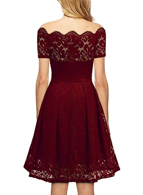 women's vintage floral lace boat neck cocktail formal swing dress