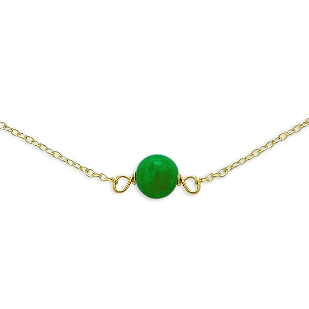 Delicate Simple Genuine Gemstone Green Jade Chain Round Ball Bead