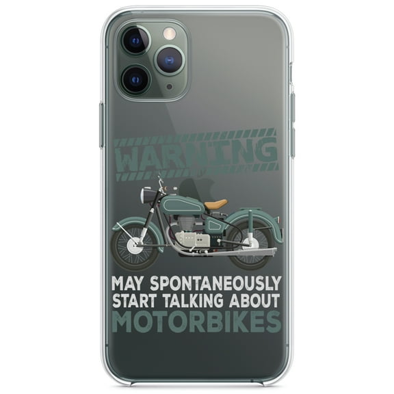 DistinctInk Clear Shockproof Hybrid Case for iPhone 12 MINI (5.4" Screen) - TPU Bumper Acrylic Back Tempered Glass Screen Protector - Spontaneously Talking About Motorcycles