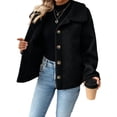 thumbnail image 3 of Sorvello Women's Single Breasted Sherpa Jacket Notch Lapel Fleece Lined Coat Button Front Winter Warm American Style Vintage Outerwear Top for Women Black L, 3 of 7