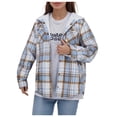 thumbnail image 3 of Cnbwig Women's Plaid Short Jacket Long Sleeve Button Up Fleece Lined Hooded Checked Printed Coat Warmth Winter Jackets Blue L, 3 of 9