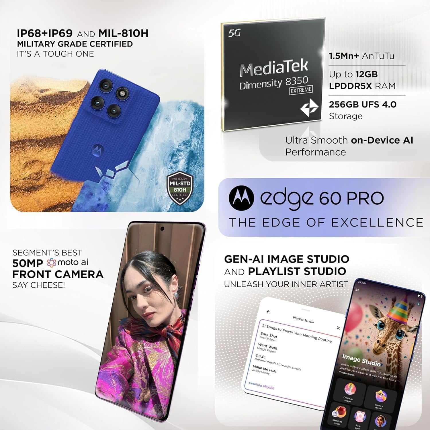 Motorola Moto Edge 60 Pro 5G Ai Tmobile Mint Tello & Global 512GB+12GB NFC 50MP Triple Cam Dual Sim 6.7" XT2507-1 Latino American Version Pantone Dazzling Blue