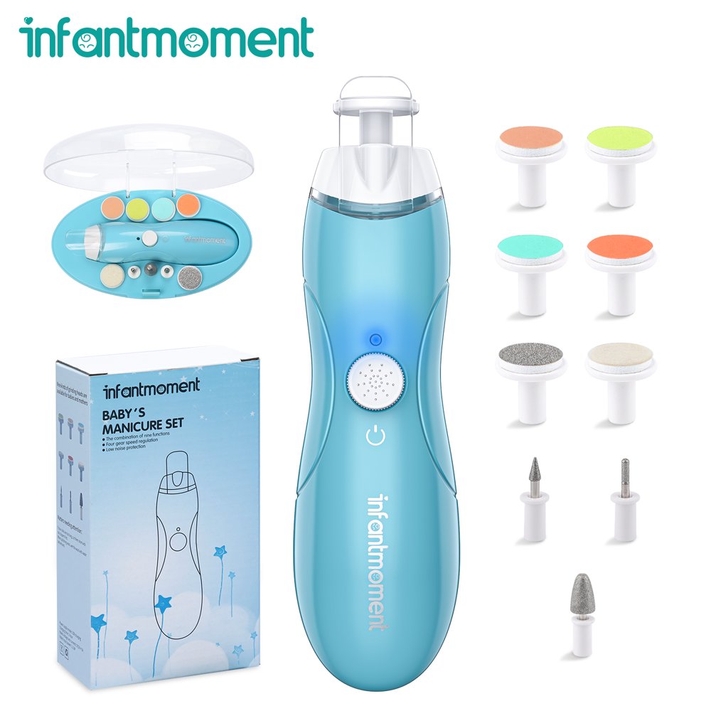 Baby Nail Trimmer Electric Nail File Clippers W/ Light, 9 Grinding