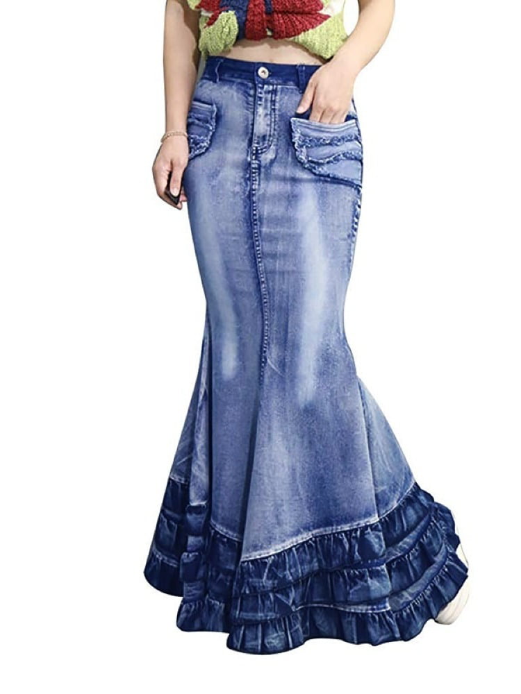 Floor Length Women Slim Washed Long Denim Skirt - Walmart.com