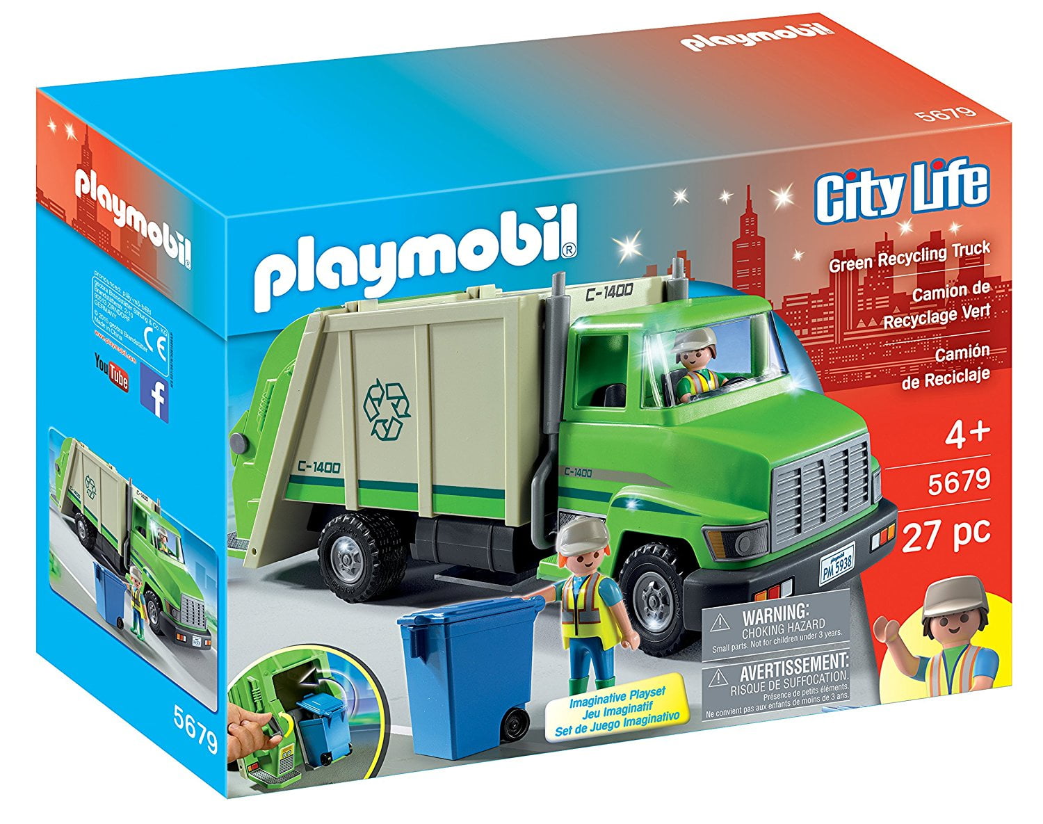 playmobil green recycling truck playset