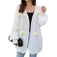 thumbnail image 3 of Female Sweaters Floral V-Neck Long Sleeve Sweater Open Front Knit Buttonless Trendy Sweater Outerwear White One Size, 3 of 9