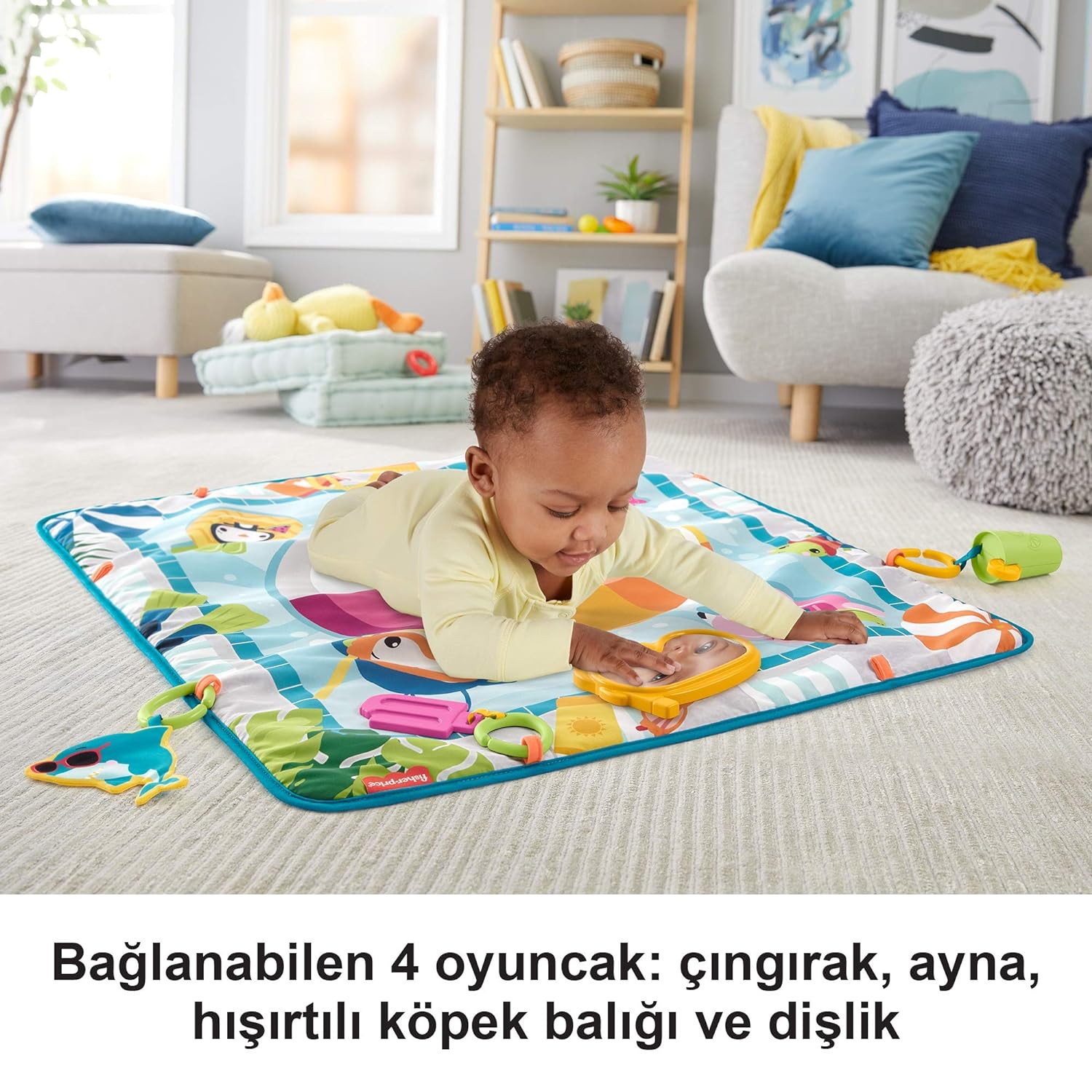 Fisher-Price Dive Right in Activity Mat, Baby Playmat with Toys - image 3 of 9