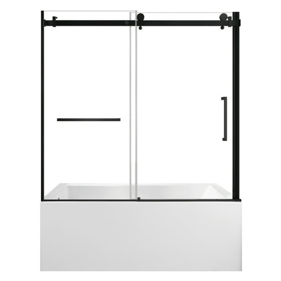 Kingston Brass KVTAP6032L220 60-Inch Acrylic Rectangular 3-Wall Alcove Tub Combo with Tub Door (Left Hand Drain) in White/Matte Black