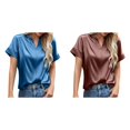 thumbnail image 1 of (2-Pack) Rinsvye European and foreign Trade Plus Size Shirts for Women 2X Women's 2025 Spring Summer Exercise Tops for Women Plus Size New Top Satin Solid Color V Neck Short Sleeve T Shirt Women, 1 of 5