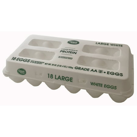Great Value Large White Grade AA Eggs, 18 Count