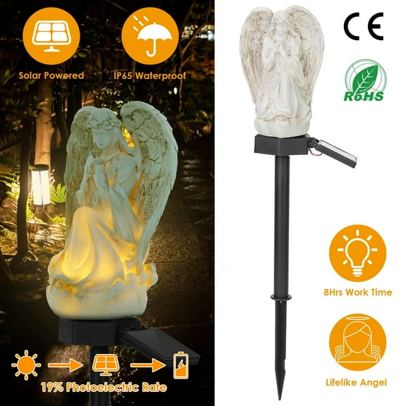 Moclever Solar Praying Angel Statue Light, Outdoor LED Garden Decoration Lights, IP65 Waterproof, Auto On/Off, Warm White