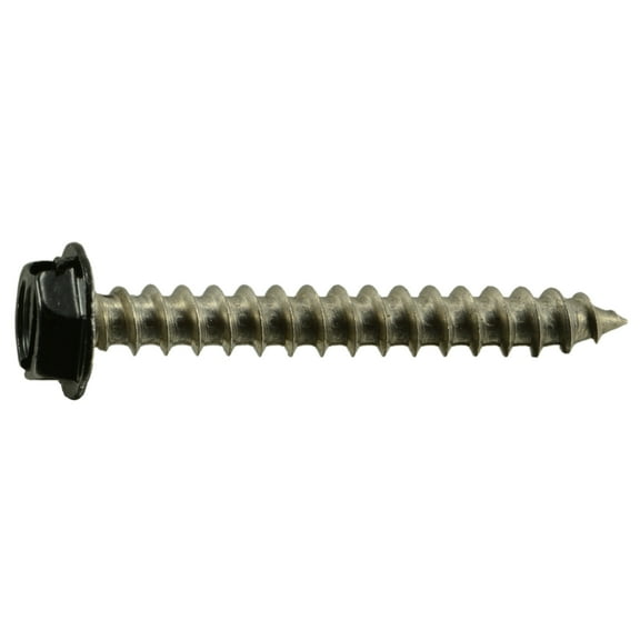 #10 x 1-1/2" Black 18-8 Stainless Hex Head Sheet Metal Screws (12 pcs.)