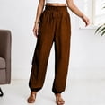 thumbnail image 3 of Casual Pants for Women 2026 Spring Fall Cotton Linen Elastic High Waist Drawstring Straight Leg Pants with Pockets, 3 of 5