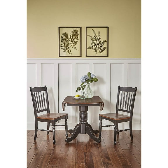 A-America British Isles Round Drop Leaf Dining Table in Black