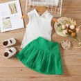 thumbnail image 5 of Sngxgn Toddler Girl Fall Clothes Solid Knitted Pullover Top A-Line Button Mini Skirt Set Girls 2Pcs Oufits(Green,100), 5 of 9