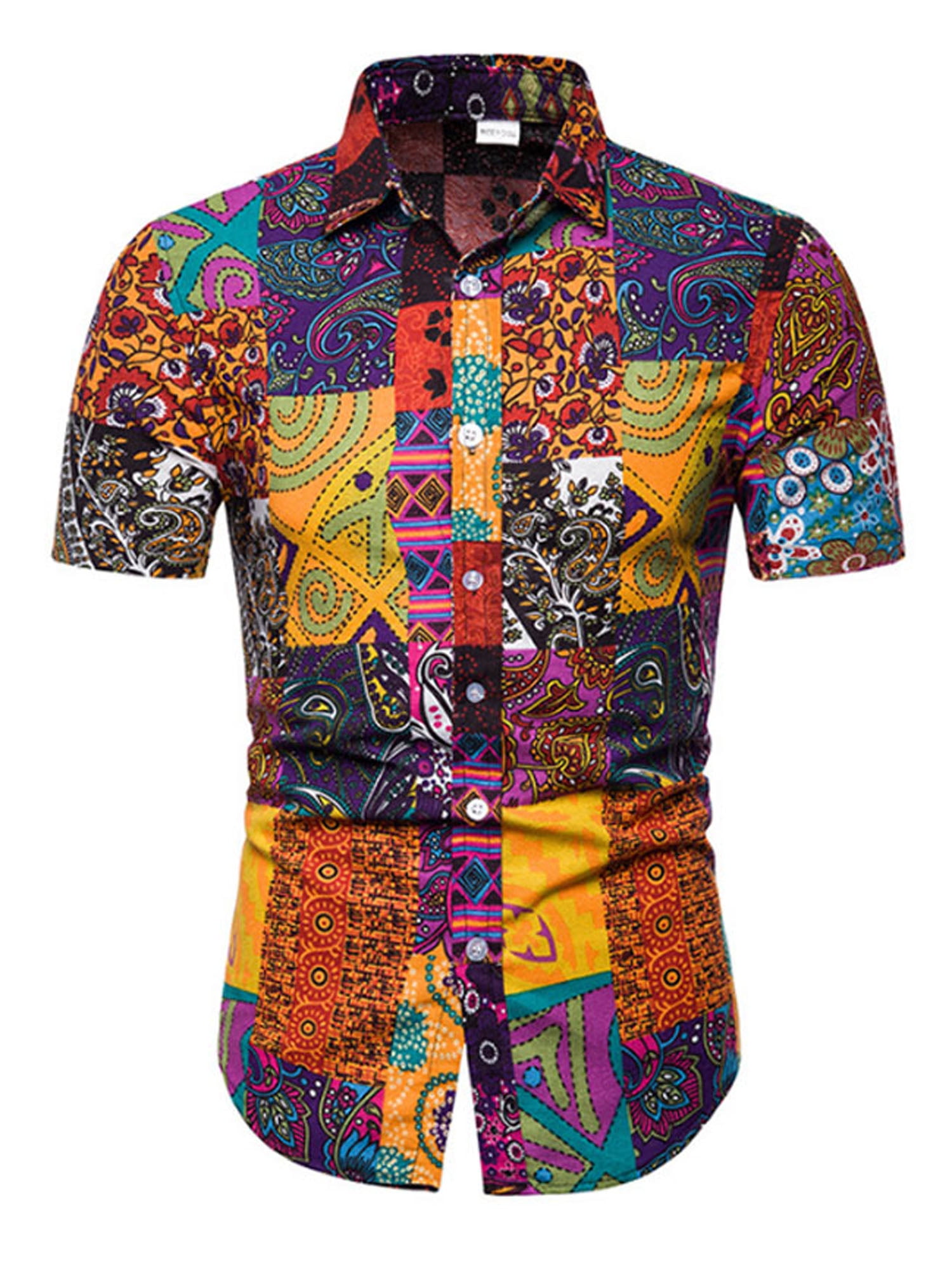 Mens Hawaiian Print Shirt Beach Party Summer Holiday Short Sleeve Fancy Tee Top