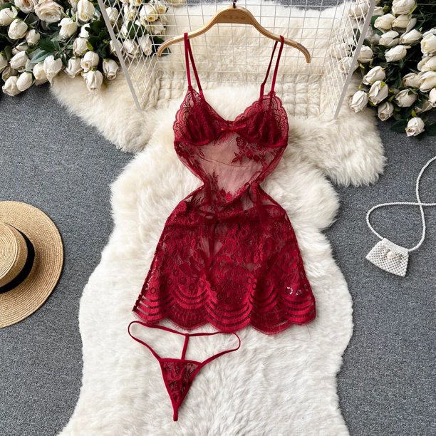 Women's Hollow Combination Bodysuit Slim Fit Erotic Mesh Lace Jumpsuit Bodysuit Sexy Fashion Pajamas