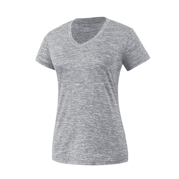 Moisture-Wicking V Neck Workout Shirt Women's Quick Dry Athletic Top for Gym Running, Yoga Essential Breathable Sportswear with Side Vents (160字符), Grey Women V Neck Short Sleeve Moisture Wicking
