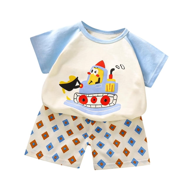 Odeerbi 3M-6Y Conjunto de Verano Para Niños Camión Excavador Con Camiseta de Manga Corta de Algodón Conjunto de Dos Piezas Cintura Elástica