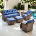 thumbnail image 2 of Bellefurn Luxury High Back Outdoor Furniture Set with 6 inch Thick Cushion,Patio Furniture Set with Swivel Rocker Chair,Sofa and Coffee Table,5 PCS Wicker Conversation Set for Yard,Deck,Poolside, 2 of 11