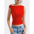 thumbnail image 4 of Womens Summer Off The Shoulder Crop Tops Sleeveless One Shoulder Ruched Asymmetrical Going Out Tank Top, 4 of 5