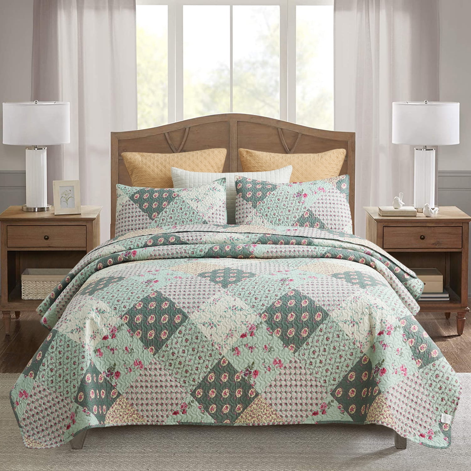 JML 3 Piece Queen Quilt Set 1 Quilt & 2 Shams, Soft Lightweight Coverlet Set, 88"x92"