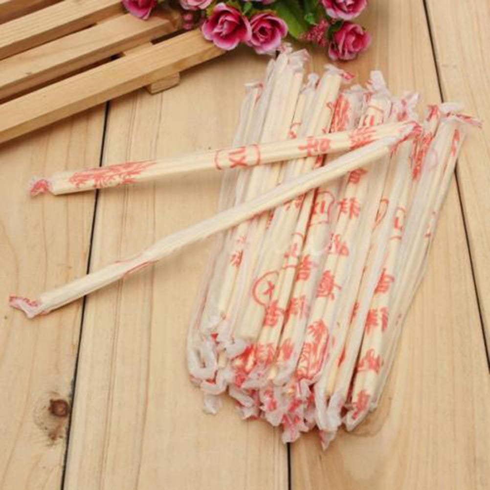 40 Pairs Disposable Nature Bamboo Wooden Chopsticks Round Individually Wrapped 