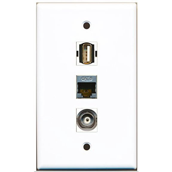 RiteAV - 1 Port USB A-A and 1 Port Shielded Cat6 Ethernet and 1 Port BNC Wall Plate