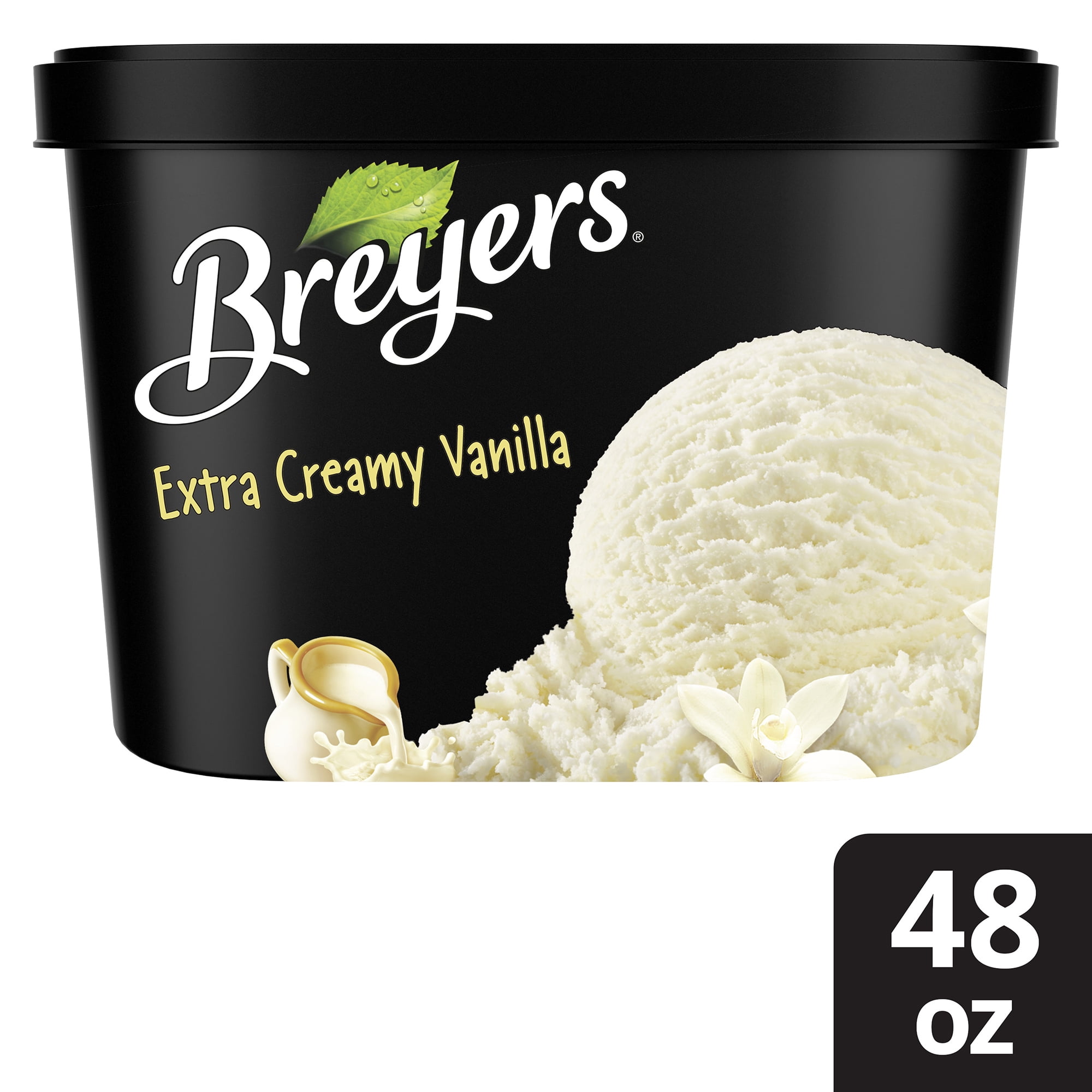 Breyers Frozen Dairy Dessert, Vanilla, Ice Cream Alternative, Made with 100% Grade A Milk & Cream 48 oz, Perfect with Pie, Cake, and Desserts
