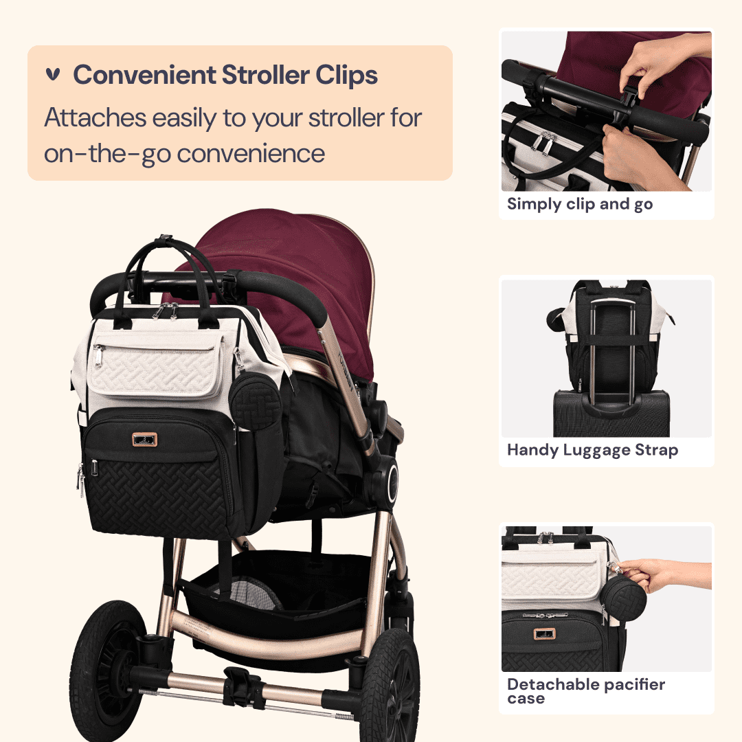 BabbleRoo Large Capacity Baby Diaper Backpack for Infants and Toddlers, Waterproof Black & Apricot