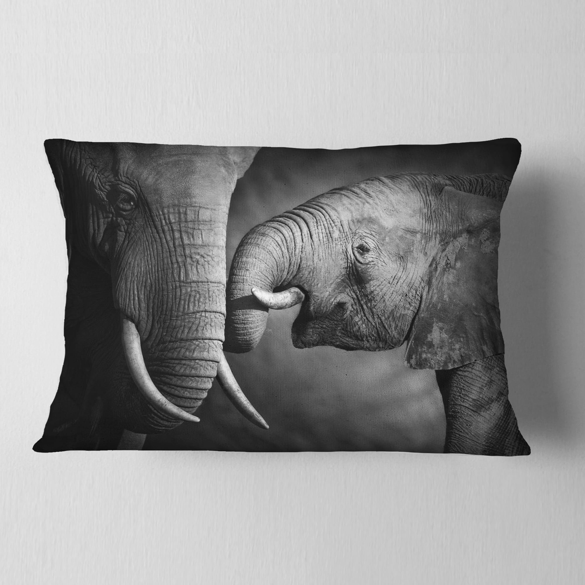 Designart Elephants Showing Affection - Abstract Throw Pillow - 12x20