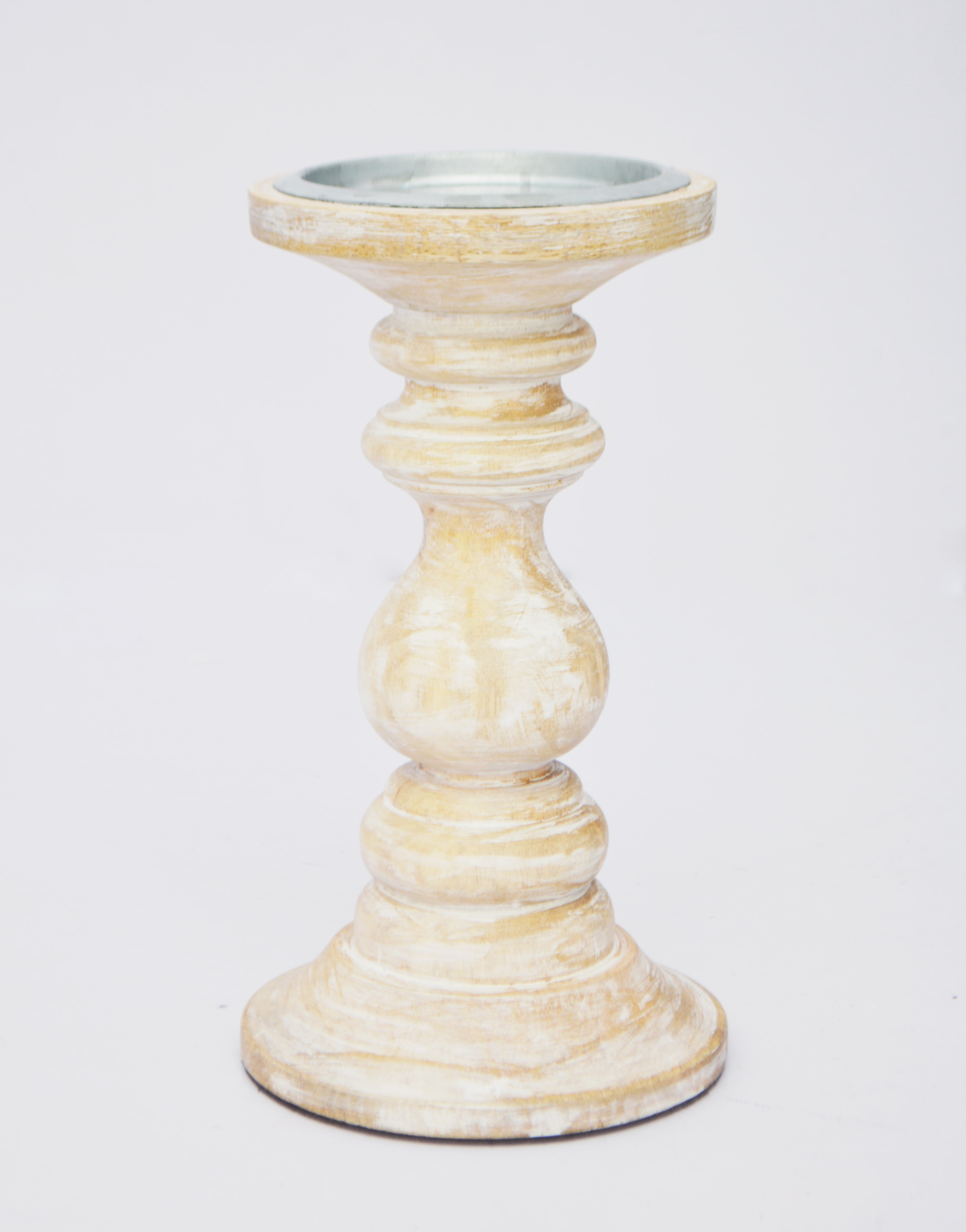 WAY TO CELEBRATE! Way To Celebrate Whitewash Wood Home Decor Pillar Candle Holder, 8"