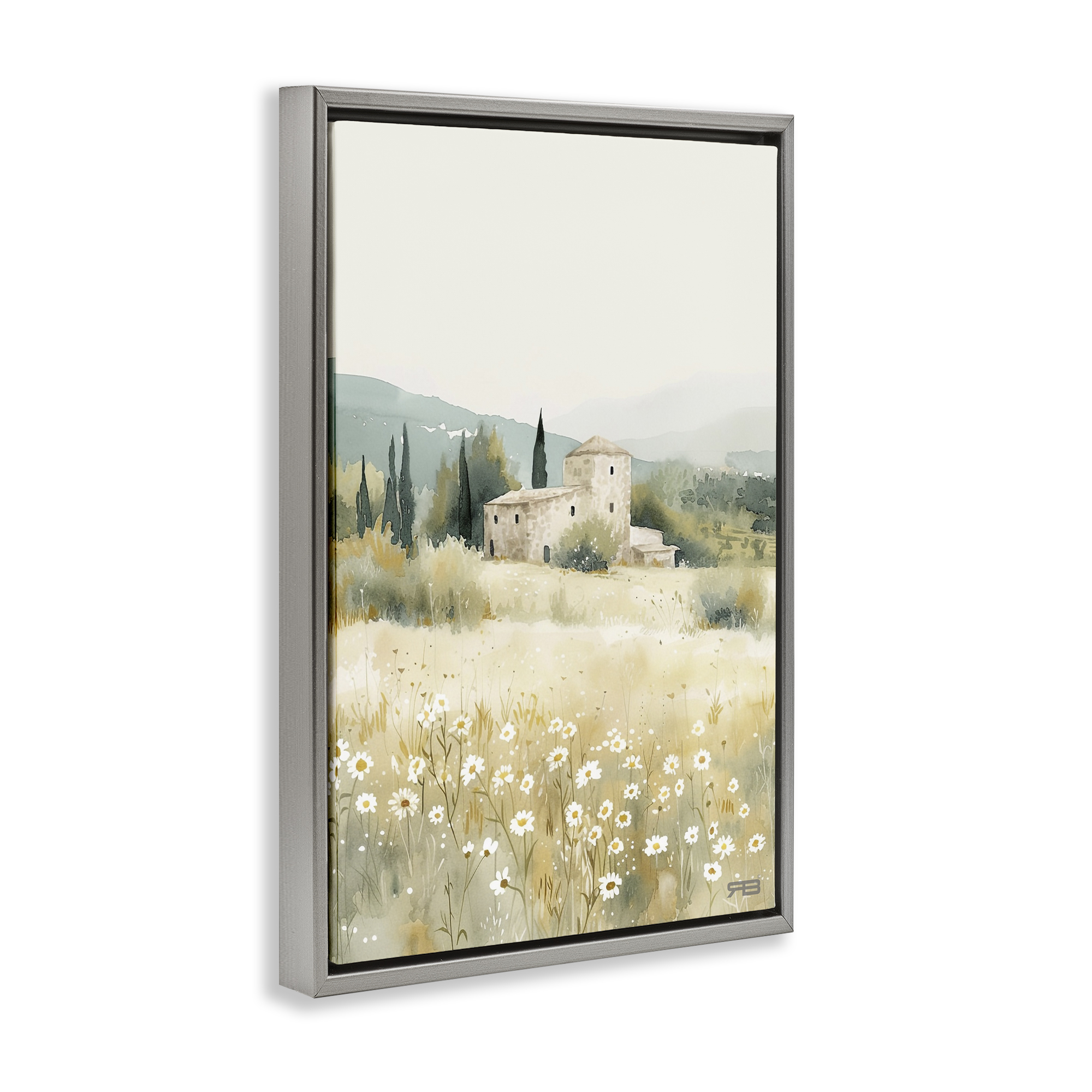 Stupell Industries Nu Horizon Countryside Landscape Painting Gray Floater Framed Canvas Art Print Wall Art, 21 x 31