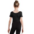 thumbnail image 2 of inhzoy Kids Girls Ballet Dance Crop Top Slit Irregular Hem Wrap Tops Gymnastics Short Sleeve T-Shirt Black 11-12, 2 of 6