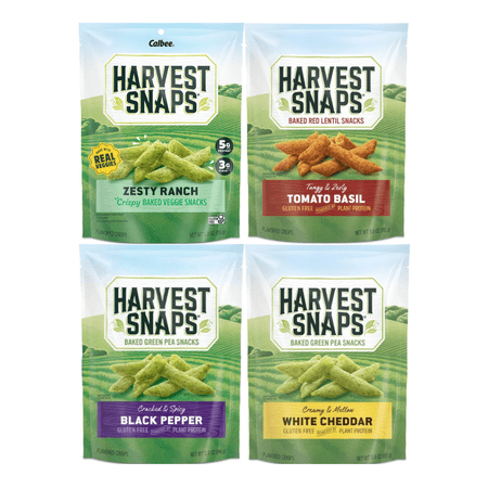 Variety Pack Harvest Snaps Veggie Chips, 4 Flavor Combo - White Cheddar, Zesty Ranch, Tomato Basil, Black Pepper, Gluten-Free, Protein-Packed, Healthy Snacking, 4-Pack - Perfect for Lunches