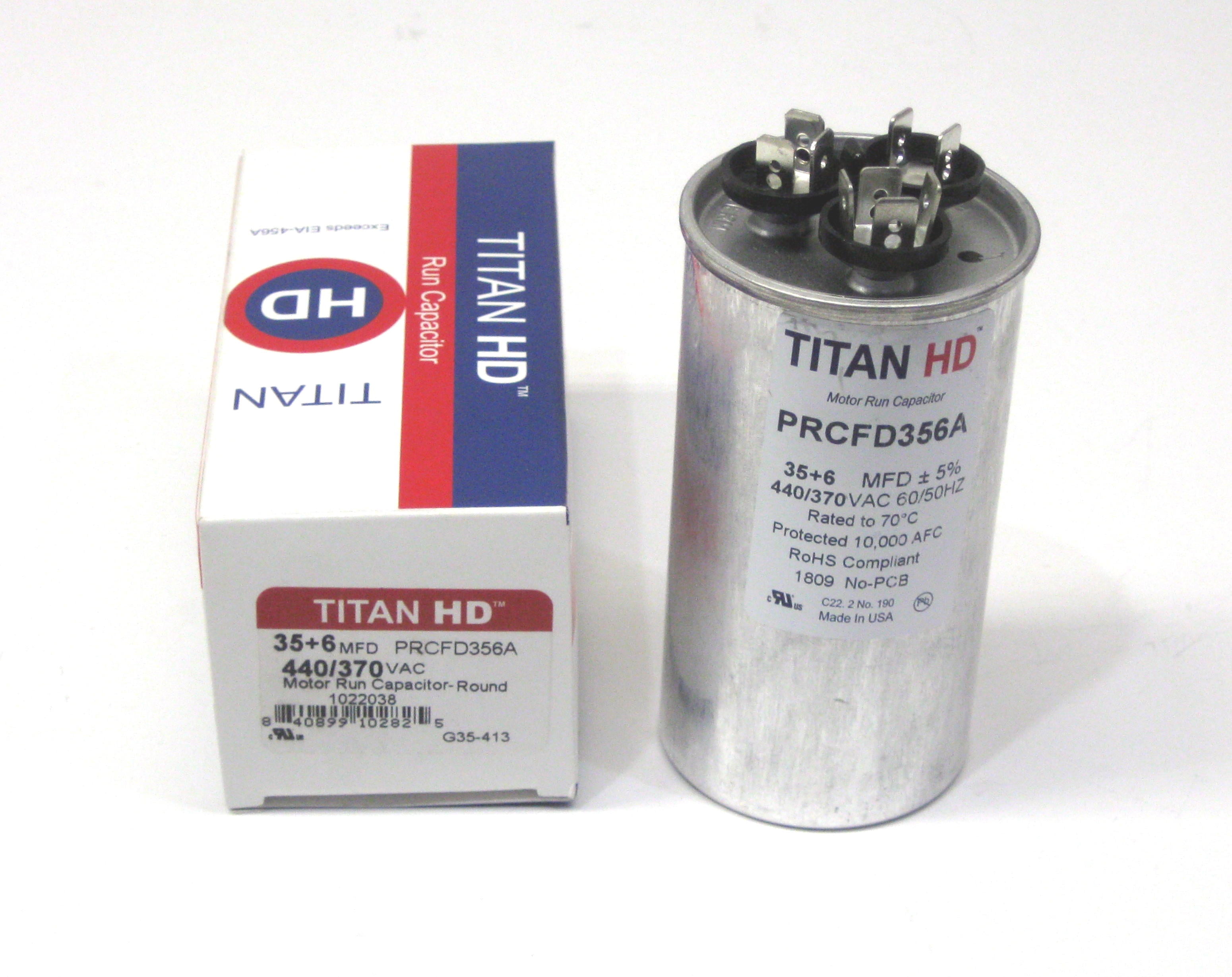 TITAN HD PRCFD455A Dual Run Cap,45/5 MFD,370-440V,Round 