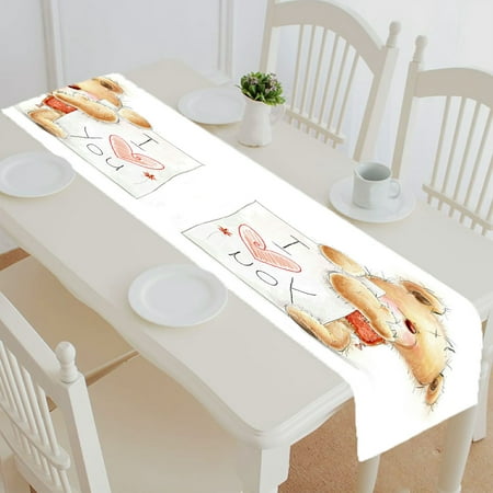 

ABPHQTO Teddy Bear Big Paper Valentines I Love You Romantic Table Runner Placemat Tablecloth For Home Decor 14x72 Inch