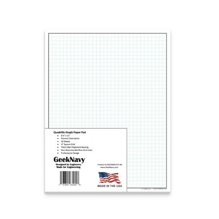 Loose Leaf GeekNavy Quadrille Graph Paper Pad, 8.5? x 11? Portrait - 200 Sheets