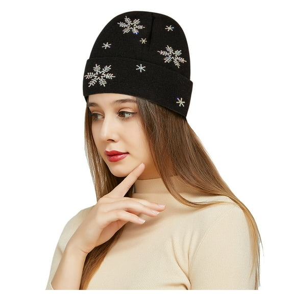 Herrnalise Outdoor Winter Adult Warm Rhinestone Hats Star knitted Woolen Hat