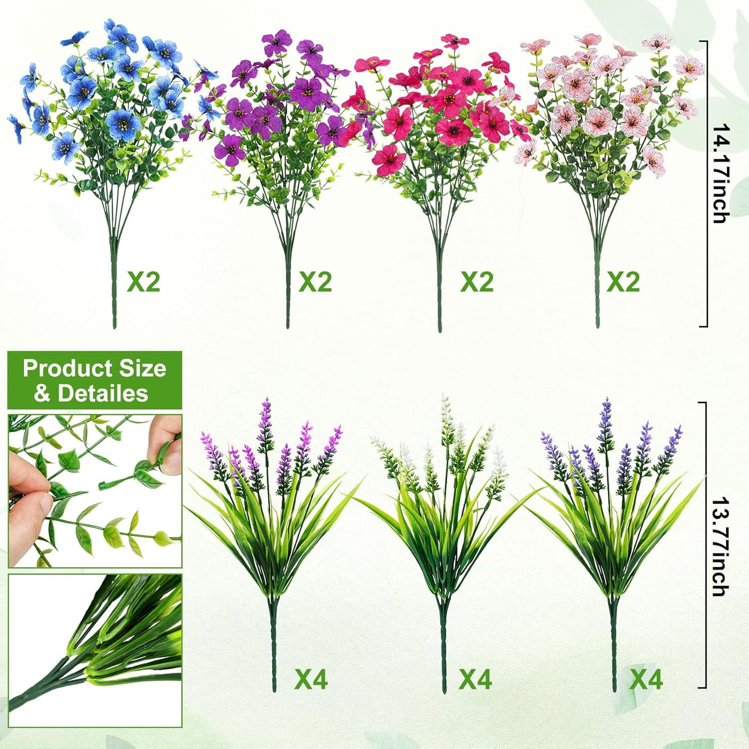 20 Bundles for Outdoors tion Fake Silk Flowers UV Resistant Faux Plants Artificial Daisy Eucalyptus for Spring Summer Garden Yard Porch Window Home Decor, Mixed