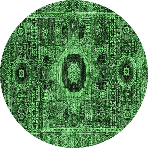 Ahgly Company Indoor Round Abstract Emerald Green Modern Area Rugs, 8' Round