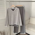 thumbnail image 2 of Tnhcen Women's Striped Thermal Fleece Pajama Set Long Sleeve Cozy Relaxed Fit Plus Size L-2XL Winter Sleepwear, 2 Pieces Women's Pajamas with Polyester Fleece Fabric, 2 of 5