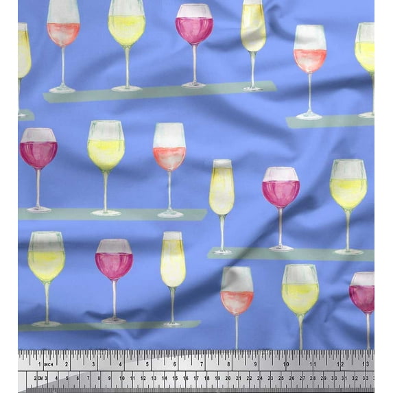 Soimoi Poly Georgette Fabric Wine Glass Bar Print Sewing Fabric Yard 42 Inch Wide