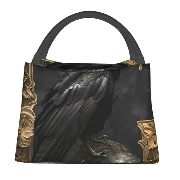Fotbe Gothic Raven Portrait Bolsa Térmica Portátil con Estampado, Bolsa de Entrega de Alimentos Aislada, Bolsa Reutilizable de Gran Capacidad para Comidas y Supermercado