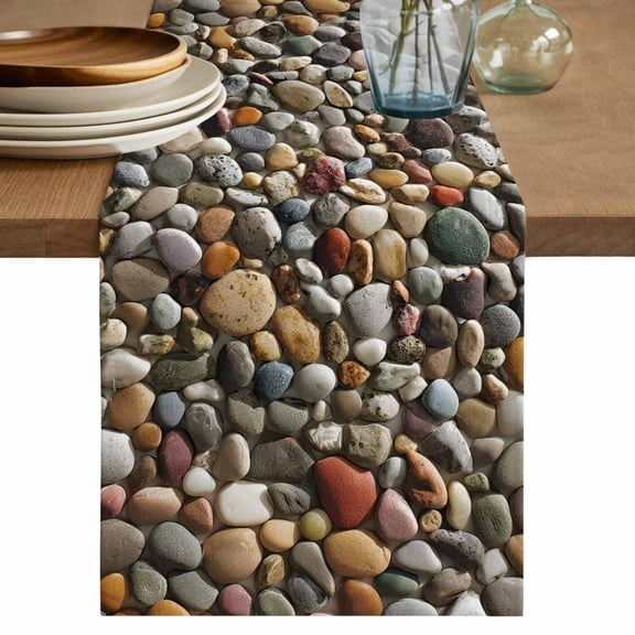 Colorful Stones Table Runner, Farmhouse Stones Modern Art Washable Cotton Linen Table Runners 70 Inches Long, Dresser Scarf Runner for Dining/Kitchen/Coffee/TV Stands/Cabinets 13''x70''