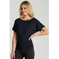 thumbnail image 3 of BAIEBLEUE GLOBAL 2201 Women's Solid Short Sleeve Boat Neck Dolman Top with Side Shirring Navy XL, 3 of 4