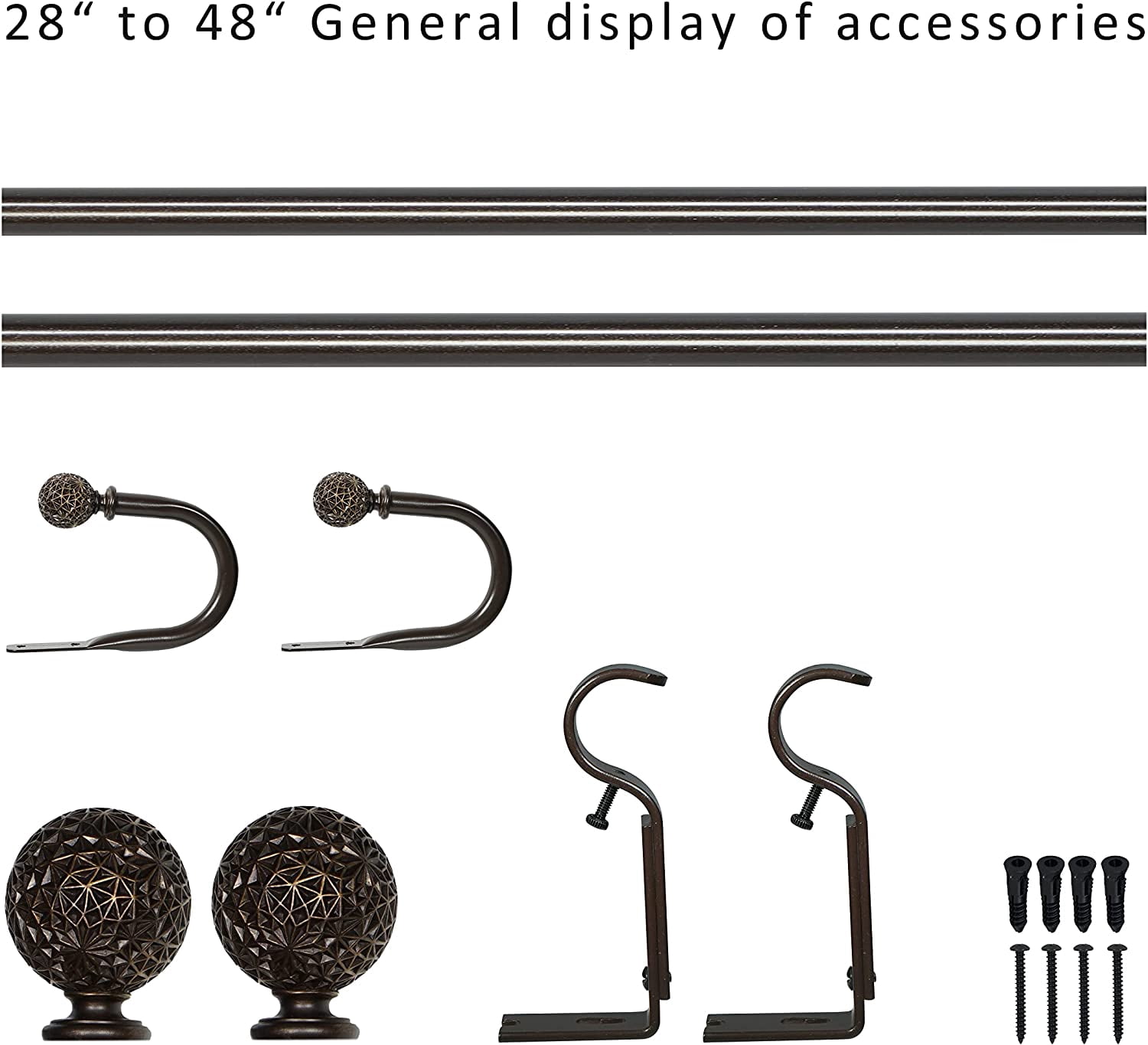 eTeckram 1" Curtain Rod with Torre Finials - 28" to 48", Bronze Gold
