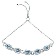 ORAVO 3 ct Emerald Cut London Blue Topaz Bolo Bracelet in Sterling Silver